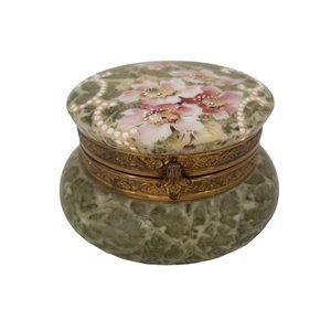 KELVA Hinged Dresser Jar with Mirror, Trinket Box, Pink Floral Embossed